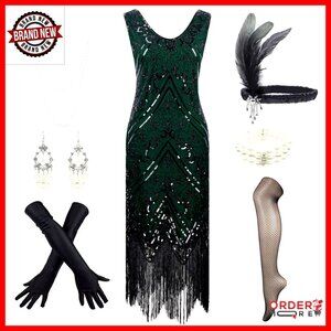 Sequin Flapper Dress with Accessories for Gatsby Cocktail Party